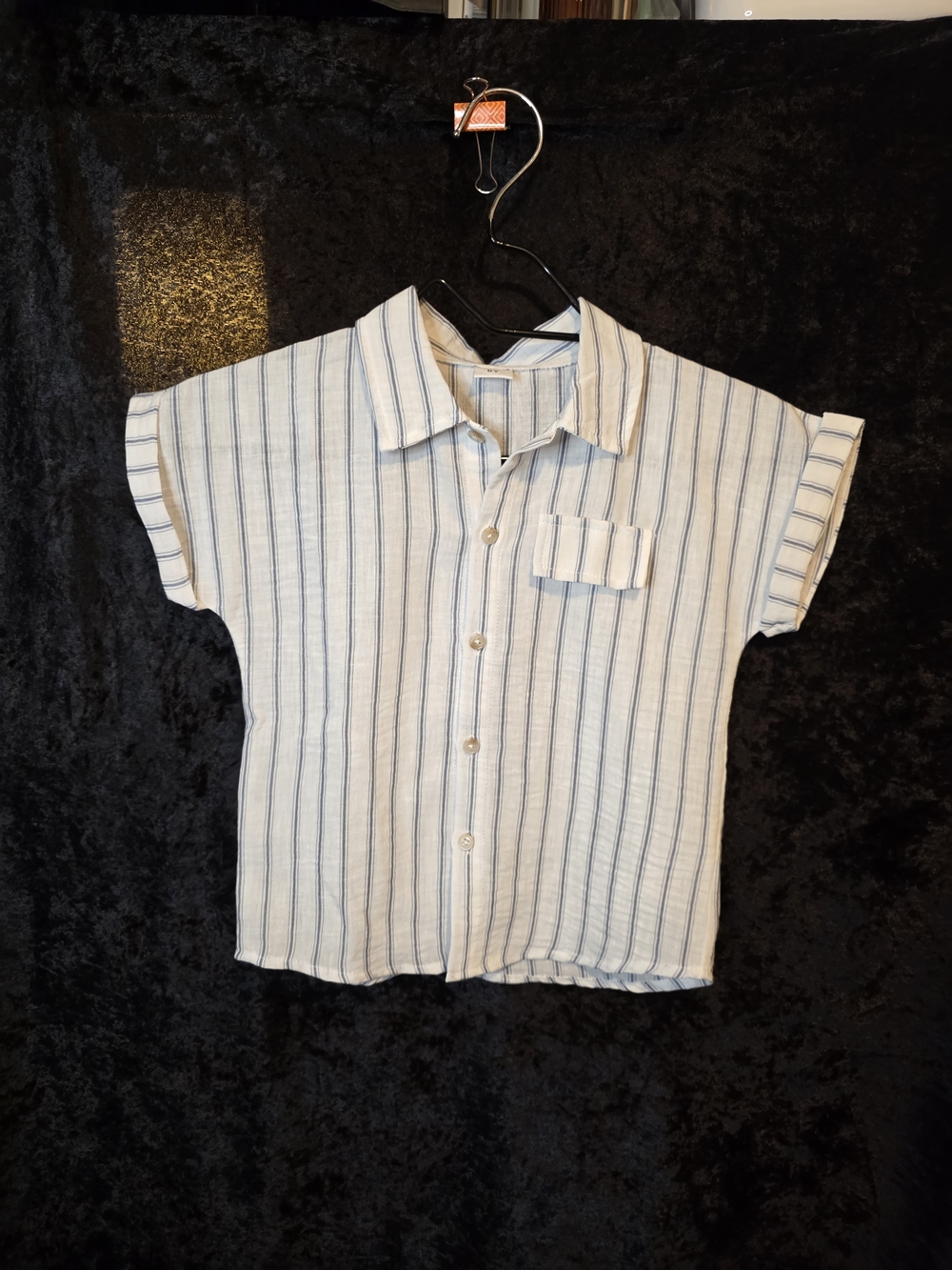 SHEIN White and Blue Striped Short-Sleeve Button-Down Shirt